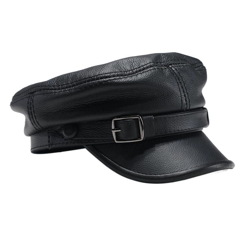 Nine Cloud Dreams Cowhide Beret Flat Top Winter Black snap-fit flat cap