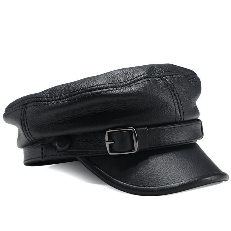 Nine Cloud Dreams Cowhide Beret Flat Top Winter Black Navy Cap