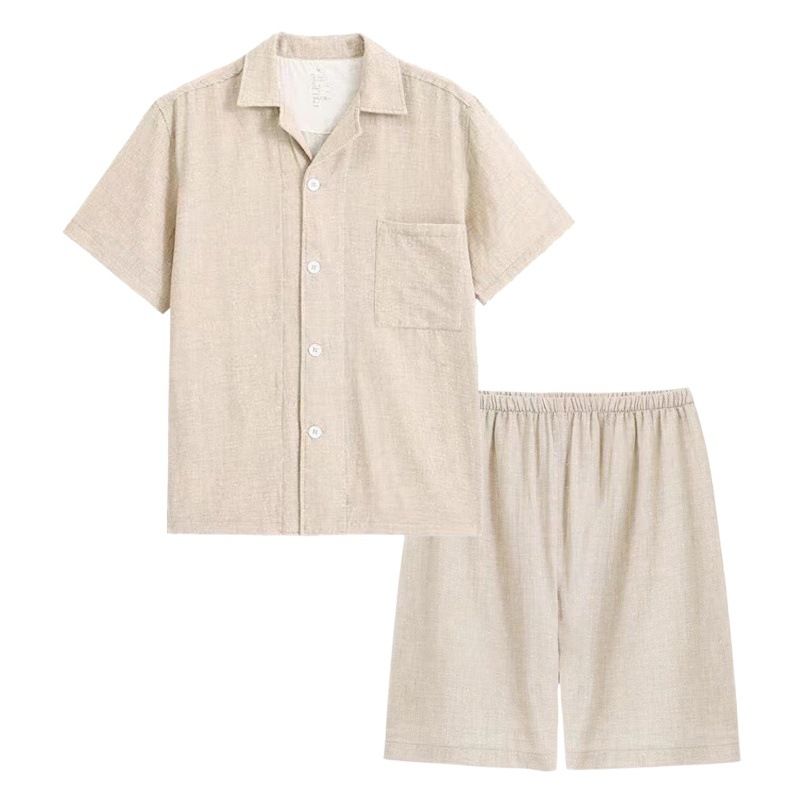 Cotton Short Sleeve Japanese Leisure Sleep Shorts Set Men's Navy-short-sleeved shorts XL