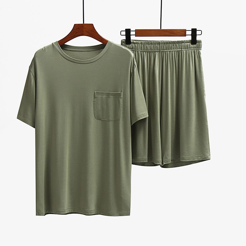 Men Undisciplined Summer Home Wear Short Sleeve... Grass green short sleeve + grass green shorts L