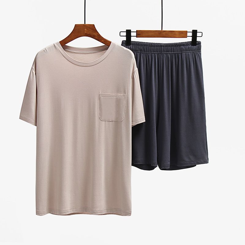 Men Undisciplined Summer Home Wear Short Sleeve... Skin color short sleeve + dark gray shorts XL