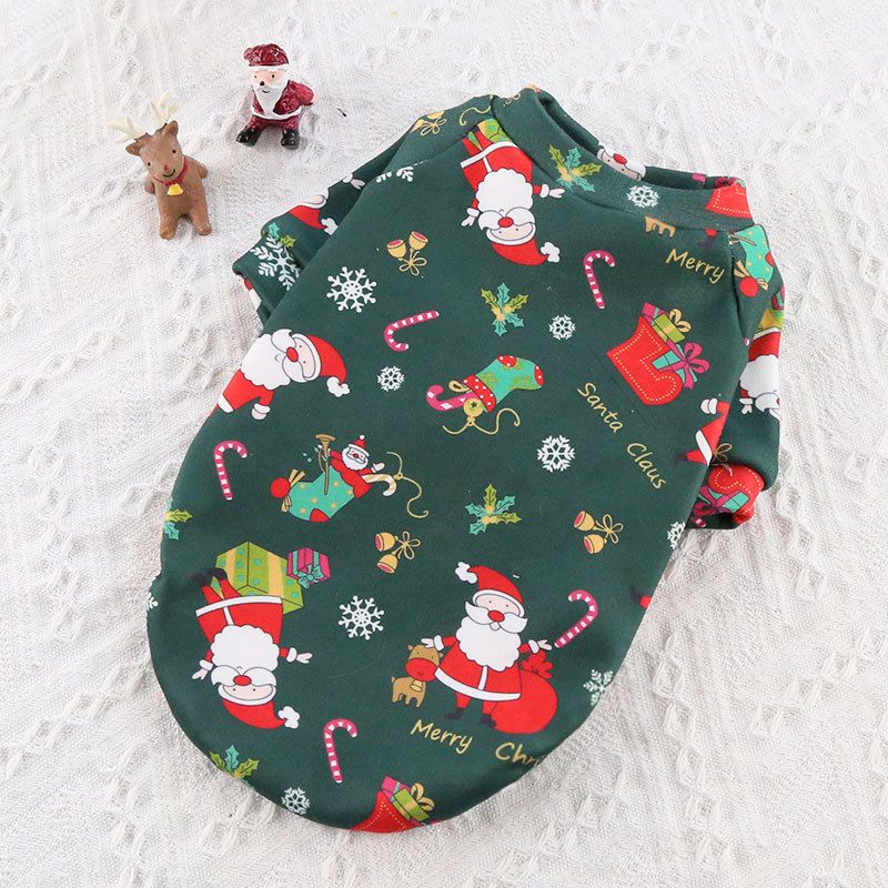 Christmas Pet Clothes Dog Cat Winter Cotton (Anhui hair) two legs composite velvet green bottom old man S