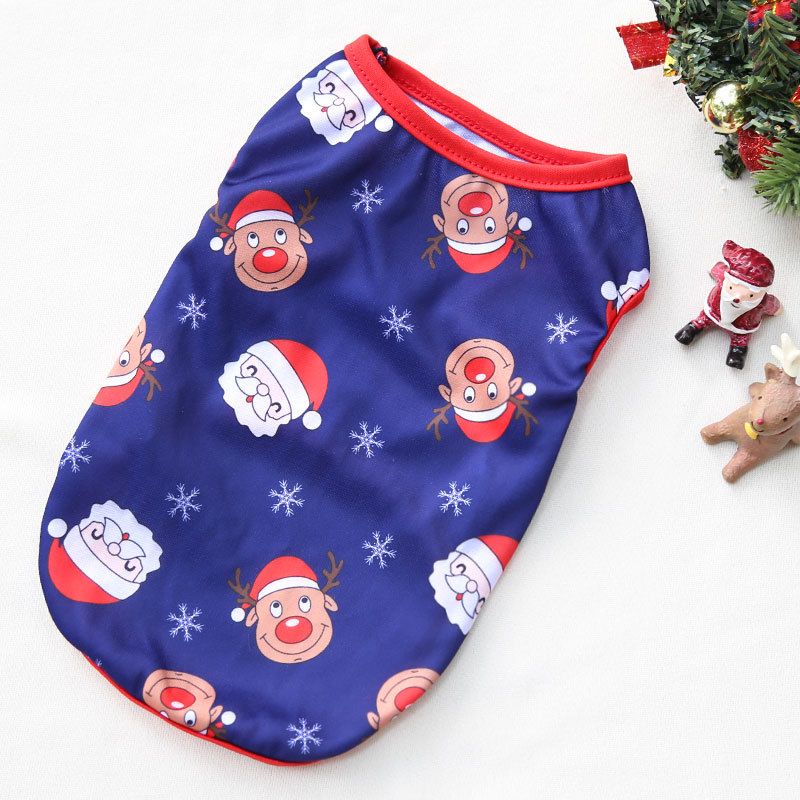 Christmas Pet Clothes Dog Cat Winter Cotton Vest Christmas navy blue bottom old man S