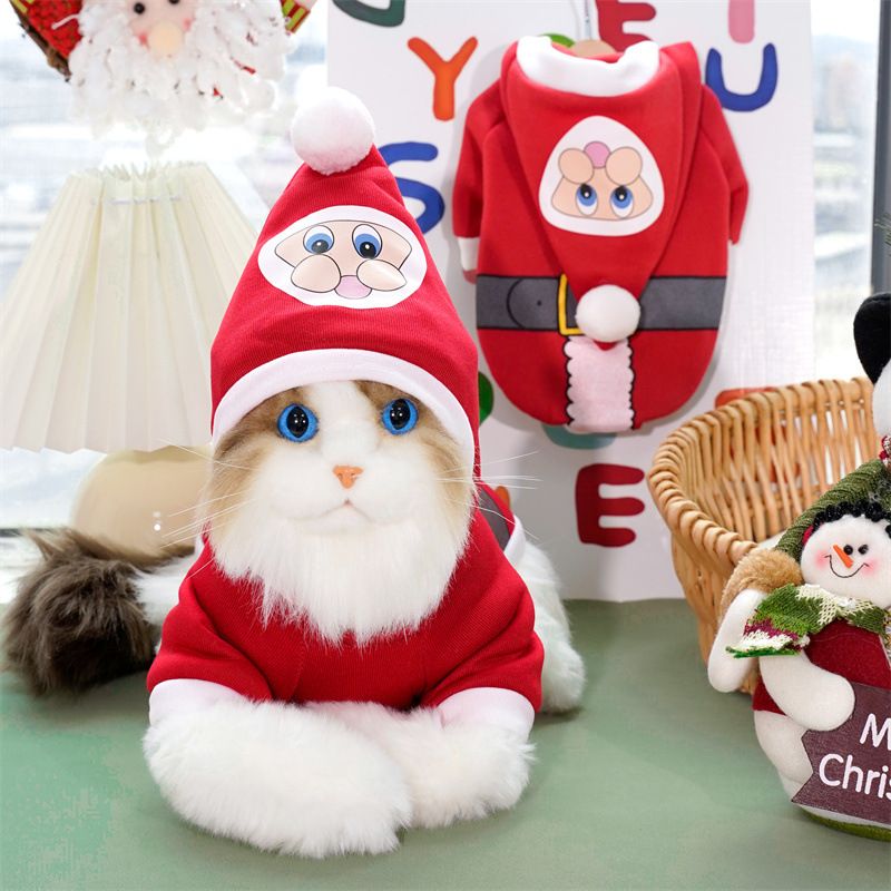 Christmas Pet Clothes Dog Cat Winter Cotton Two-Piece Set (green hat + green sweater)