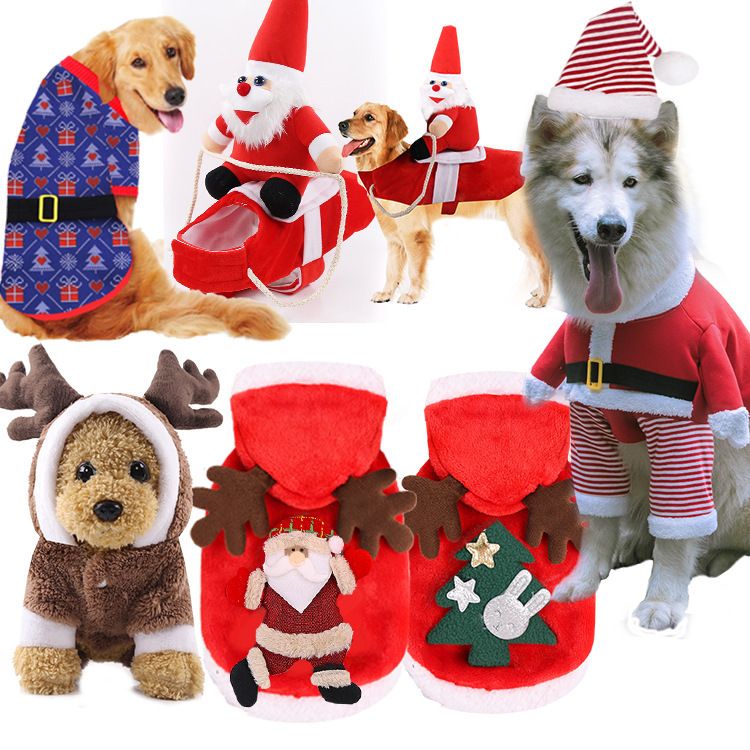 Christmas Pet Clothes Dog Cat Winter Cotton (Anhui hair) two legs composite Velvet wine red background old man M