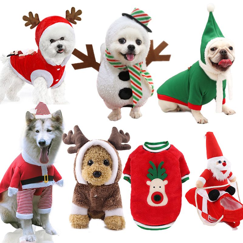Christmas Pet Clothes Dog Cat Winter Cotton Two-Piece Set (Red Hat + red skirt) M