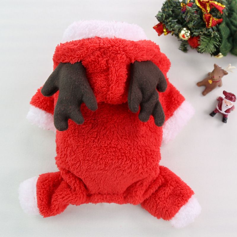 Christmas Pet Clothes Dog Cat Winter Cotton Four-leg flannel thickened red elk M