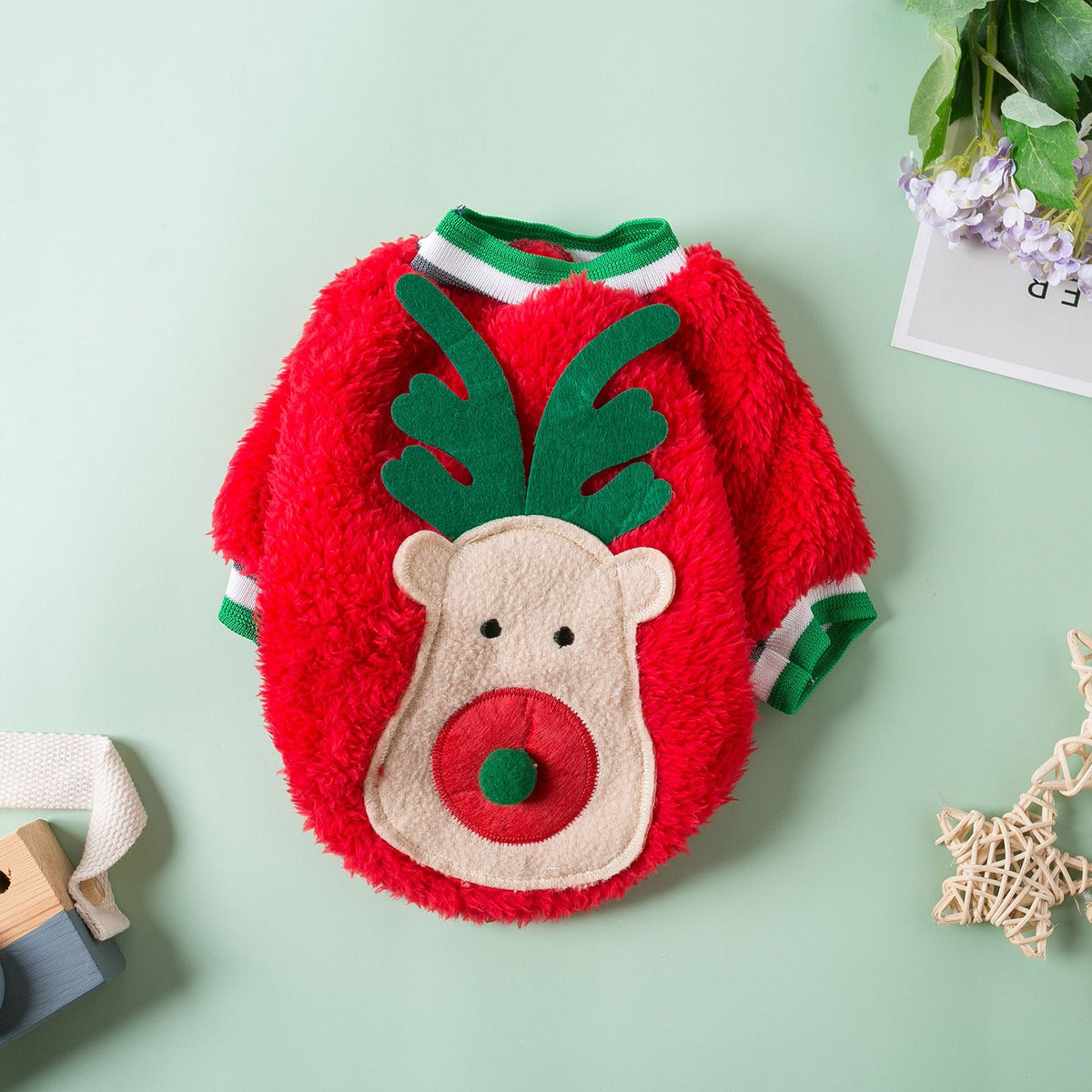 Pet Dog Christmas Deer Antler Fleece Vest Odd Pet Fawn smashes green XS