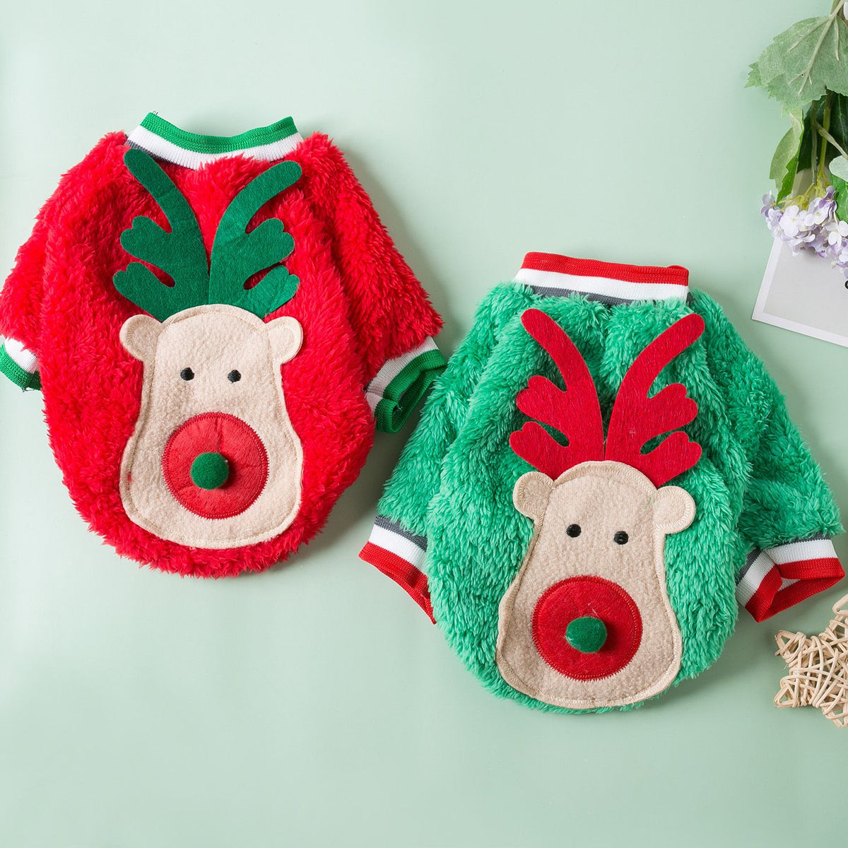 Pet Dog Christmas Deer Antler Fleece Vest Odd Pet Fawn smashes green XS