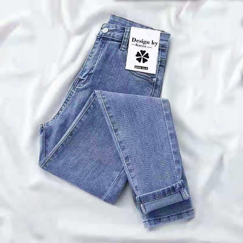 Women Jeans High Waist Cotton Stretch Grey 29 Size (inches): 29; Chinese waist size: 2 chi 2; Waist (cm): 76; Hip (cm): 98; Pants length (cm): 101; Thigh (cm): 54