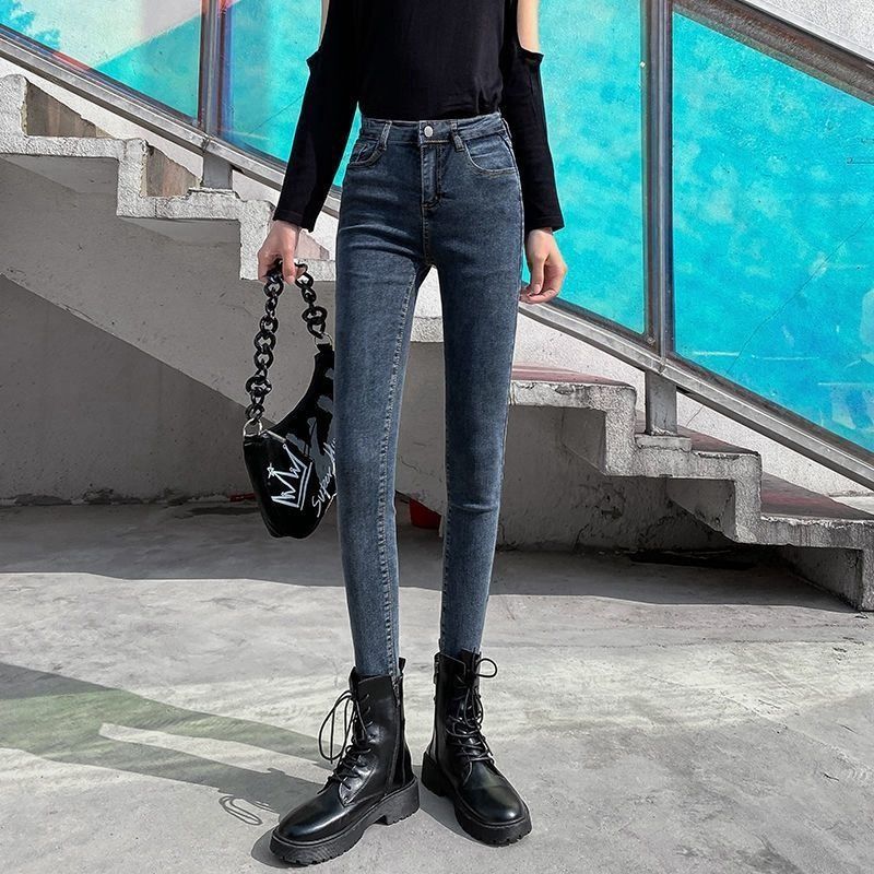 Women Jeans High Waist Cotton Stretch Grey 29 Size (inches): 29; Chinese waist size: 2 chi 2; Waist (cm): 76; Hip (cm): 98; Pants length (cm): 101; Thigh (cm): 54