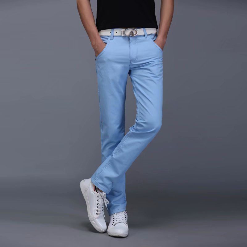 Men's Cotton Chinos Large Size Straight Casual Pants Beige White 38