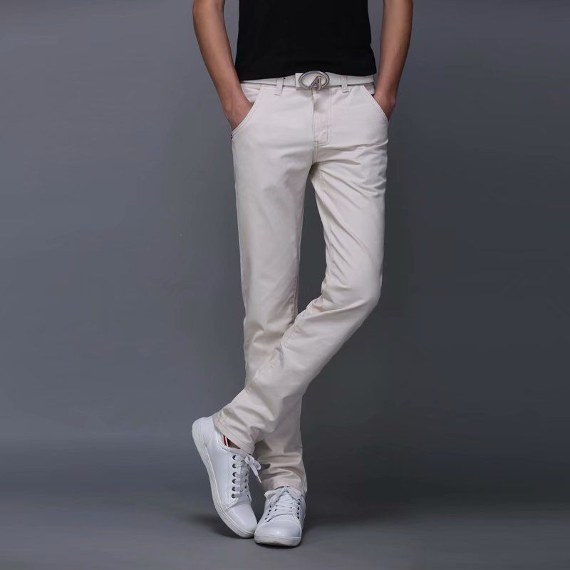 Men's Cotton Chinos Large Size Straight Casual Pants Beige White 31