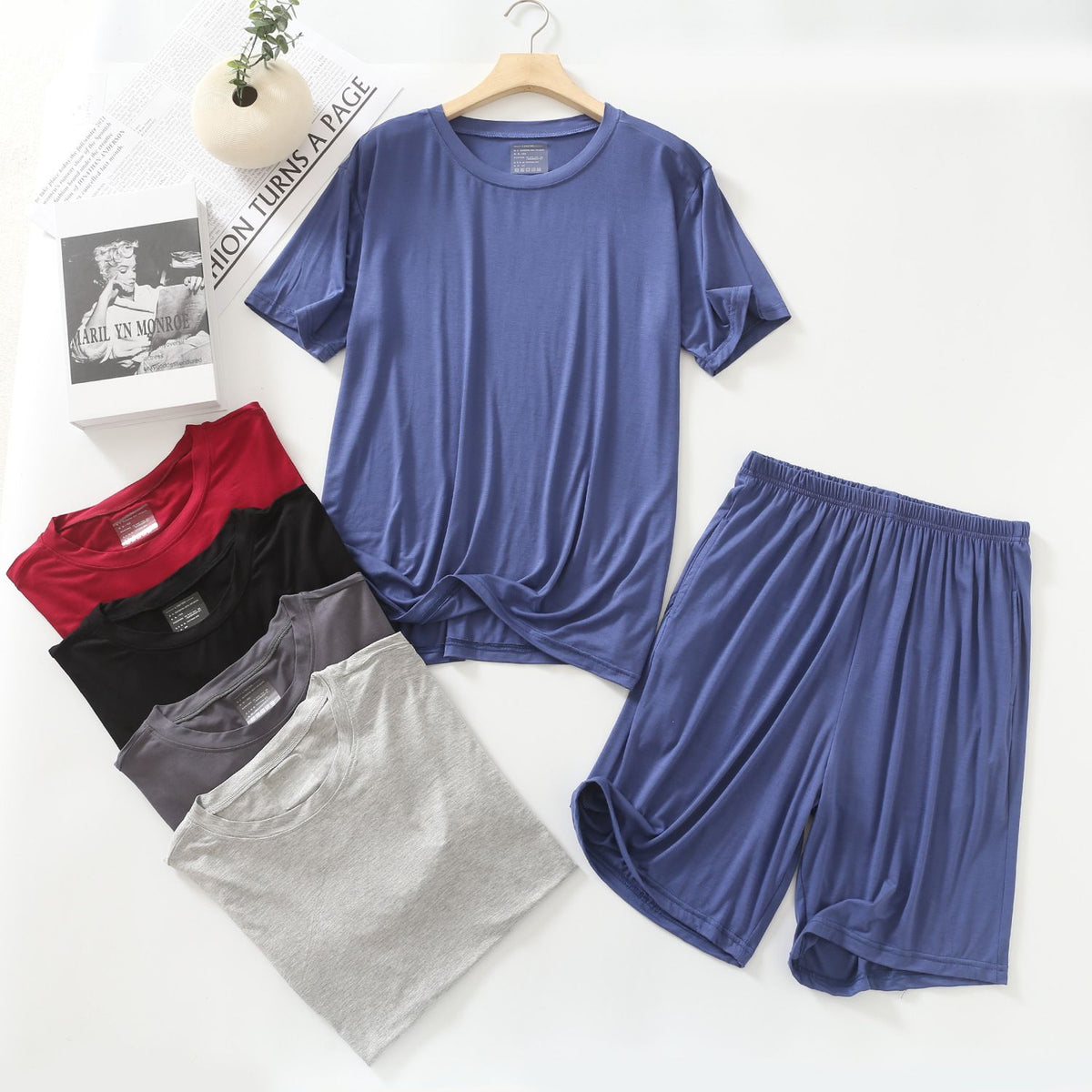 MYAHS Men Modal Sleepwear Set Short Sleeve Shorts Light gray XL (67.50 kg-82.50 kg