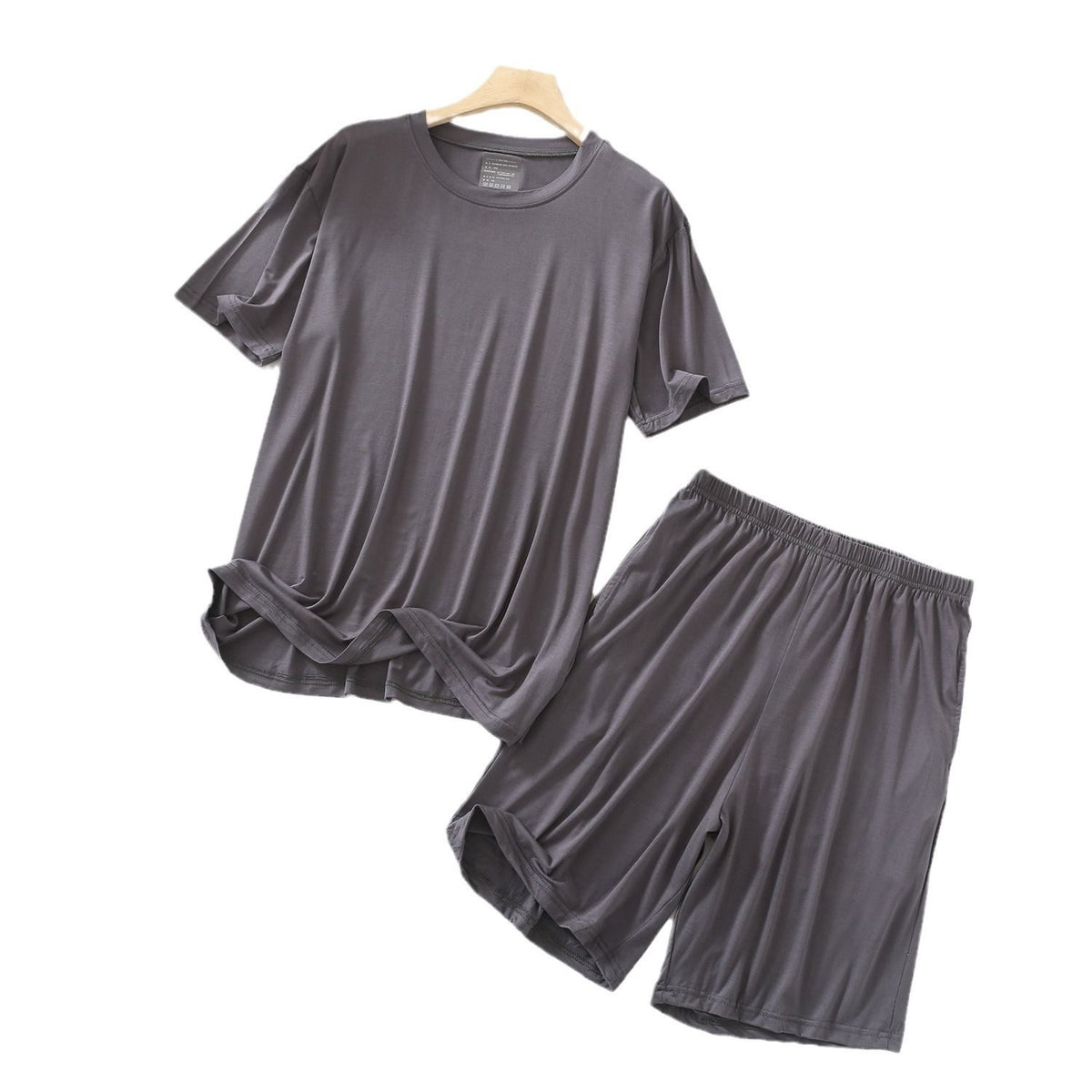 MYAHS Men Modal Sleepwear Set Short Sleeve Shorts Iron Gray XL (67.50 kg-82.50 kg