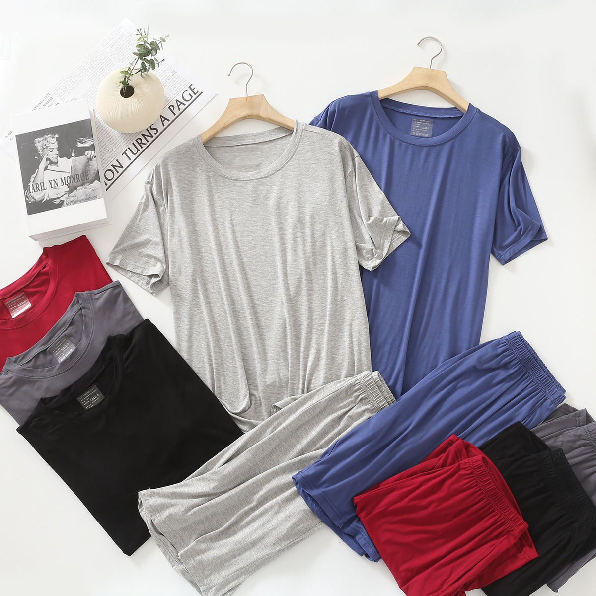MYAHS Men Modal Sleepwear Set Short Sleeve Shorts Iron Gray XXL (82.50 kg-110.00 kg