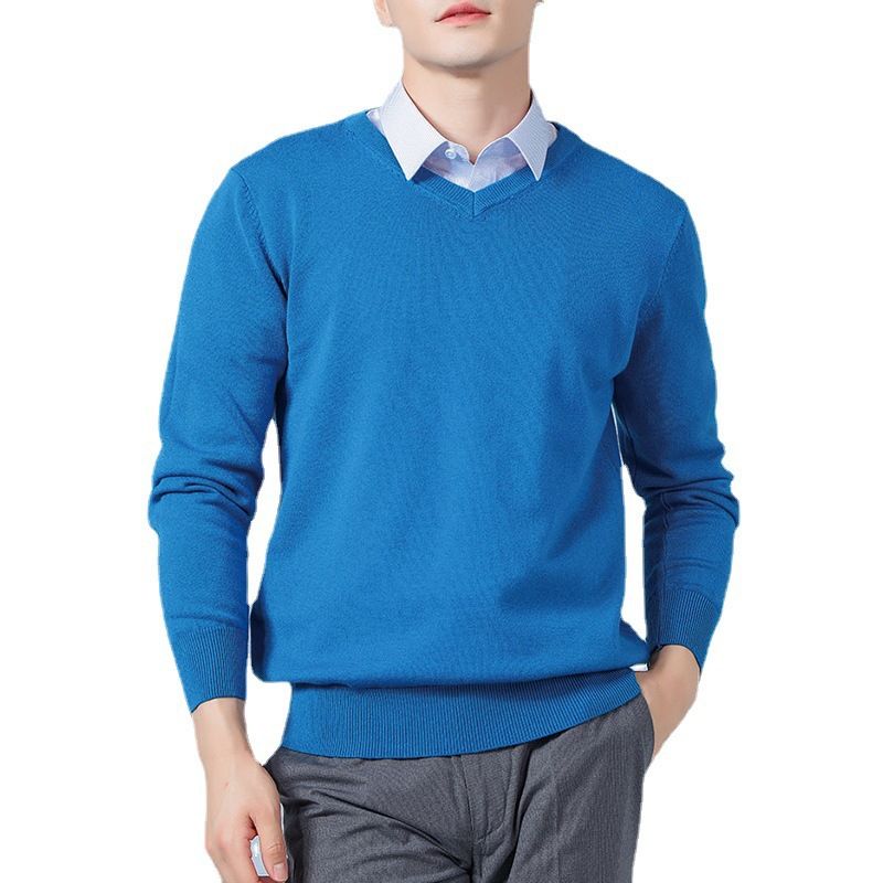 Men V Neck Pullover Knitwear Loose Long Sleeve White XXXL