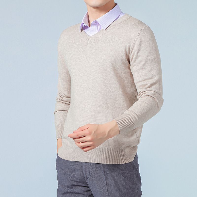 Men V Neck Pullover Knitwear Loose Long Sleeve Black XL