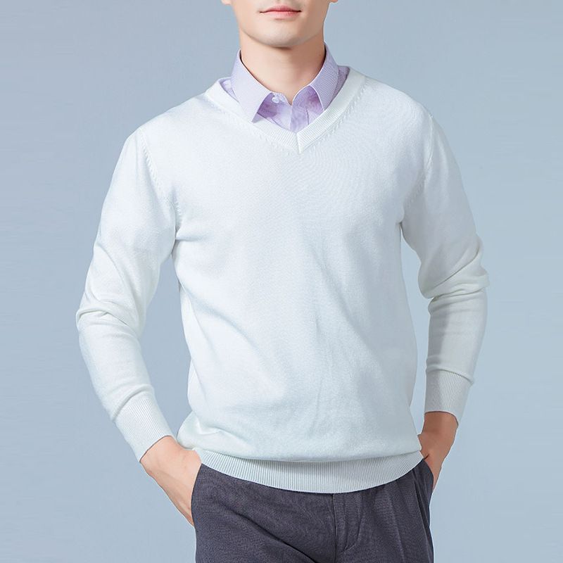 Men V Neck Pullover Knitwear Loose Long Sleeve Black XL