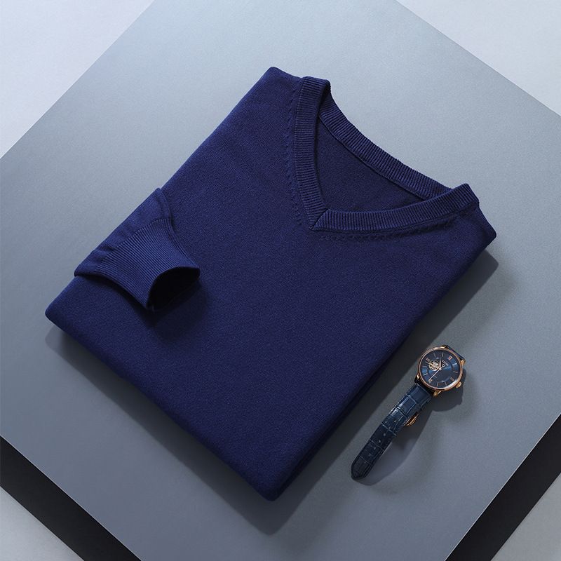 Men V Neck Pullover Knitwear Loose Long Sleeve Navy XXXL