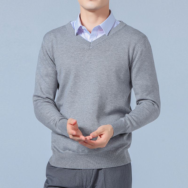 Men V Neck Pullover Knitwear Loose Long Sleeve Big Red