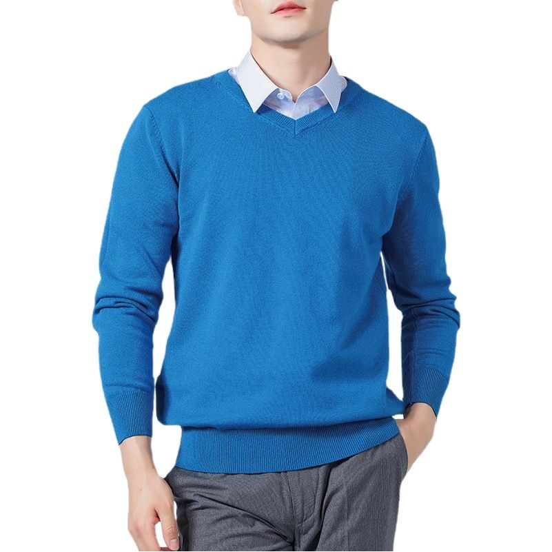 Men V Neck Pullover Knitwear Loose Long Sleeve Big Red XXL