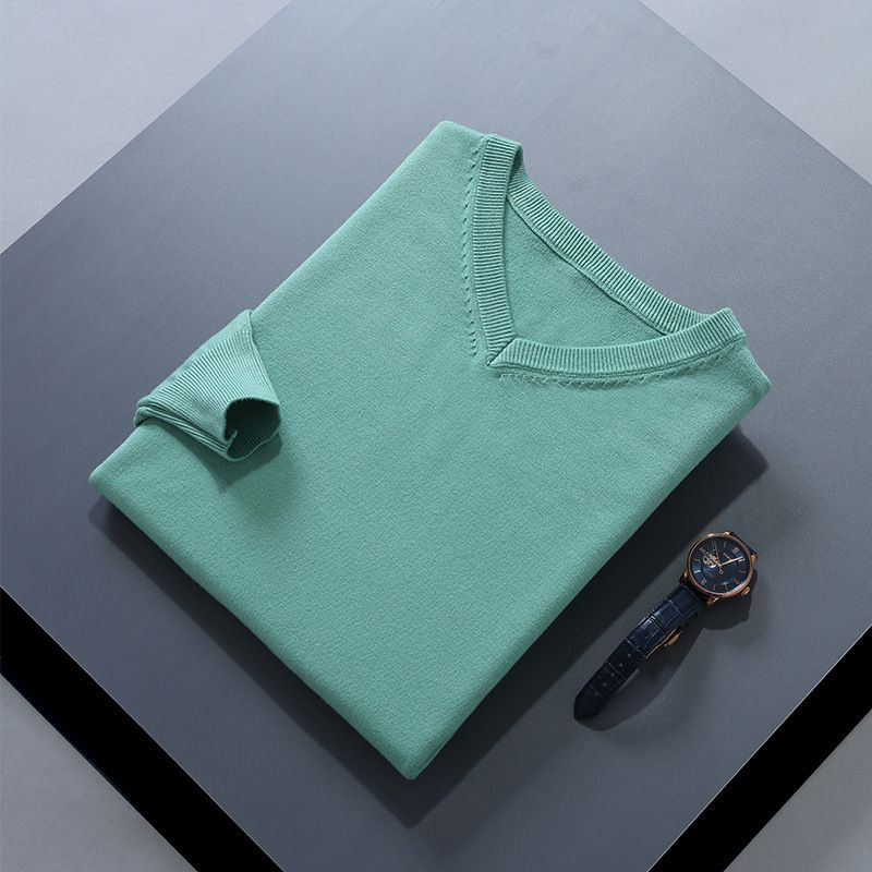 Men V Neck Pullover Knitwear Loose Long Sleeve Fresh green XXL