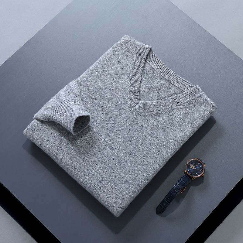 Men V Neck Pullover Knitwear Loose Long Sleeve Medium Gray XL