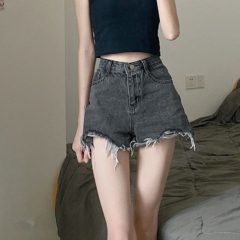 Women High Waist Denim Shorts Summer Cotton White 2XL