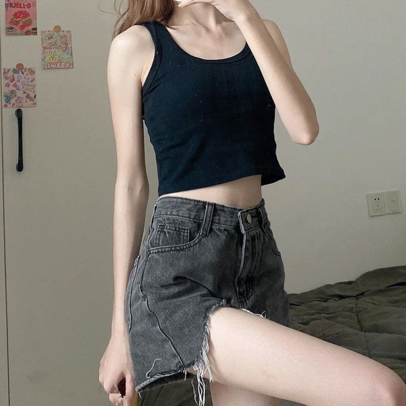 Women High Waist Denim Shorts Summer Cotton Black L