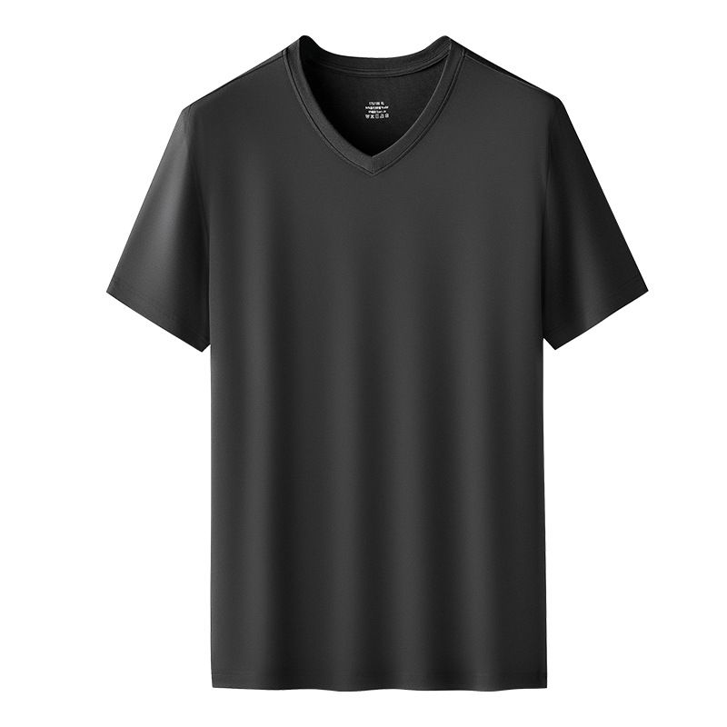 Kang Gongfang Men Modal T-Shirt Crewneck Short Sleeve V-neck-Black 3XL(161kg ~ 180kg)