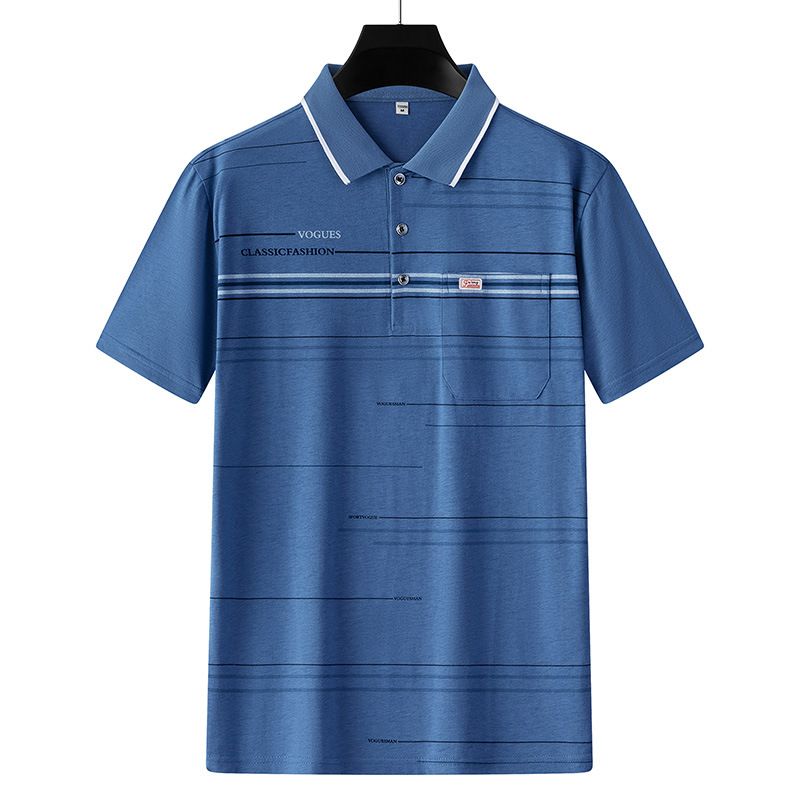 Men Summer Cotton Polo Shirt Loose Breathable B010 sapphire blue