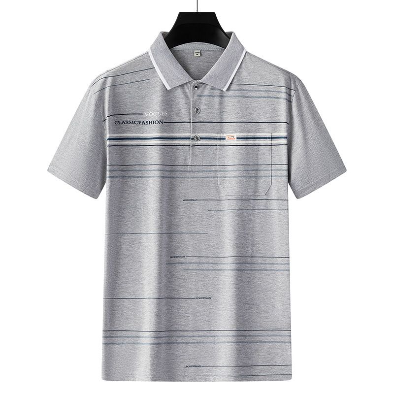 Men Summer Cotton Polo Shirt Loose Breathable B010 Gray XL