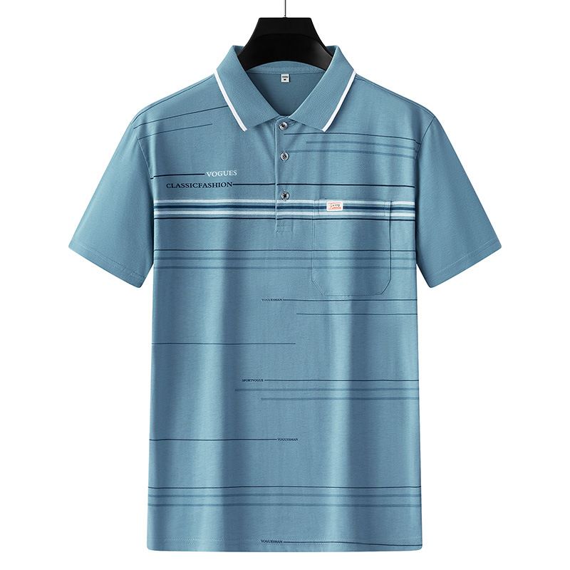 Men Summer Cotton Polo Shirt Loose Breathable B010 light blue XXL