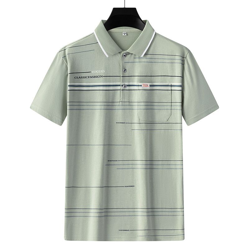 Men Summer Cotton Polo Shirt Loose Breathable B010 apricot