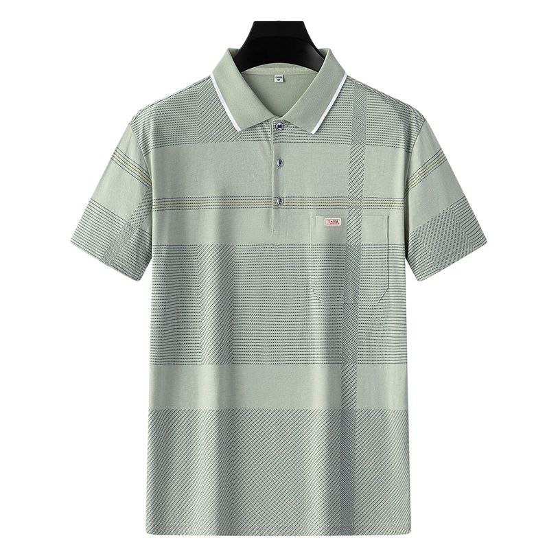 Men Summer Cotton Polo Shirt Loose Breathable B010 apricot XXXL