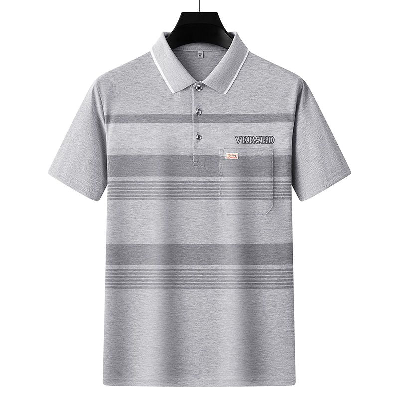 Men Summer Cotton Polo Shirt Loose Breathable B011 Gray XL