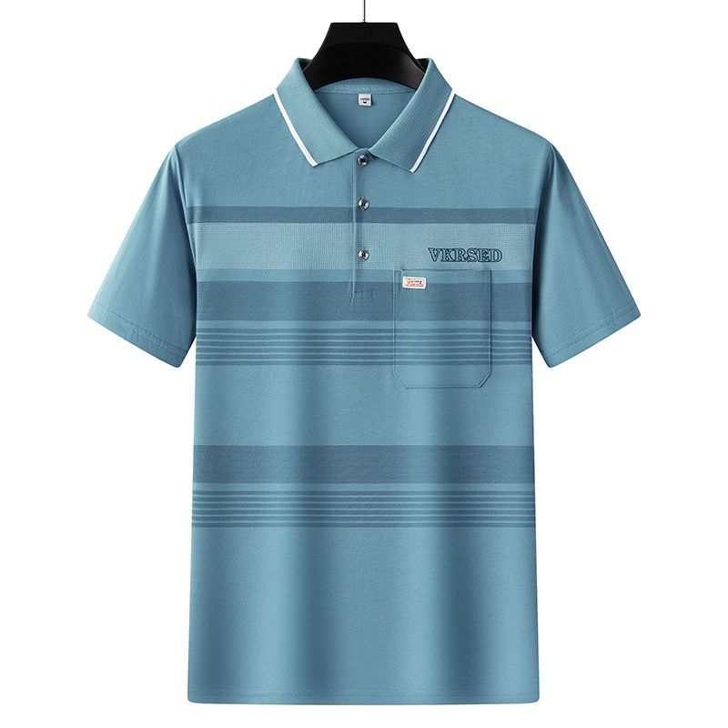 Men Summer Cotton Polo Shirt Loose Breathable B011 light blue XXL