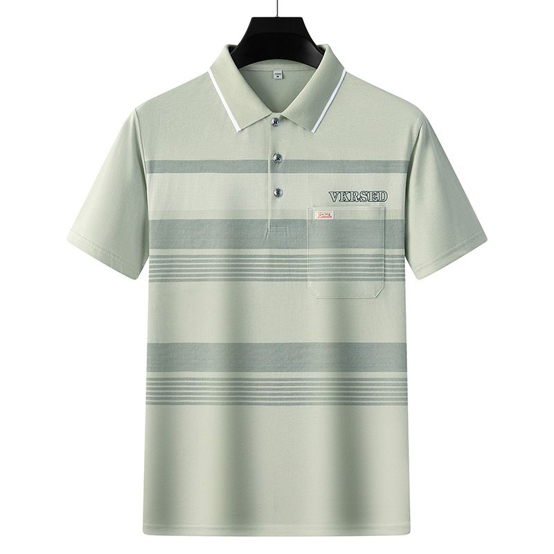 Men Summer Cotton Polo Shirt Loose Breathable B011 apricot XXXL