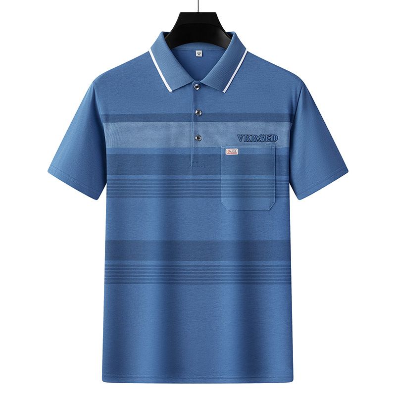 Men Summer Cotton Polo Shirt Loose Breathable B011 sapphire blue XXXL