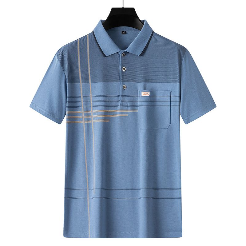 Men Summer Cotton Polo Shirt Loose Breathable B005 sapphire blue XXXL
