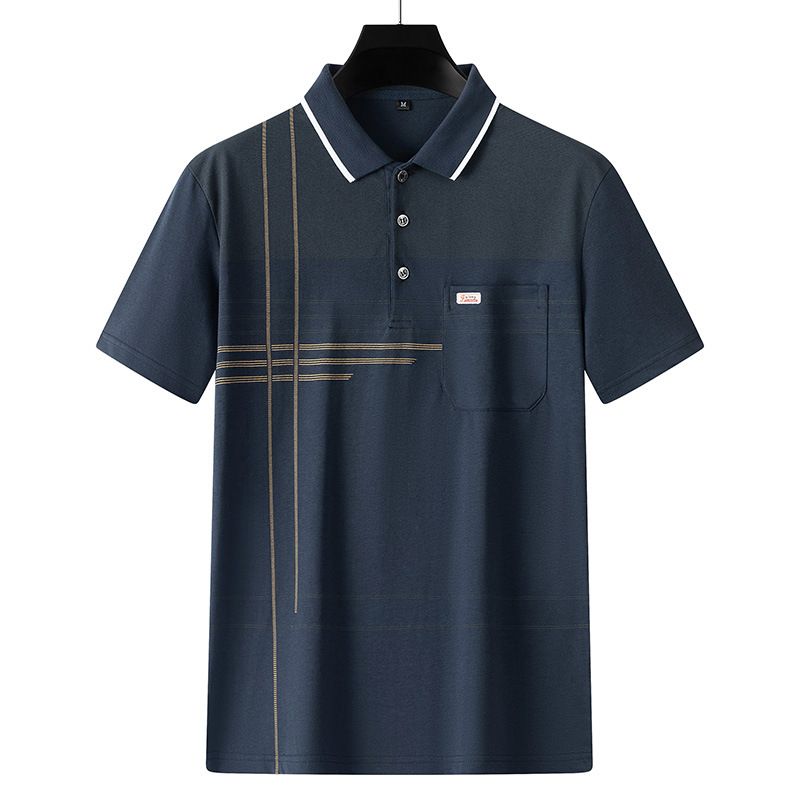 Men Summer Cotton Polo Shirt Loose Breathable B005 navy blue XXL
