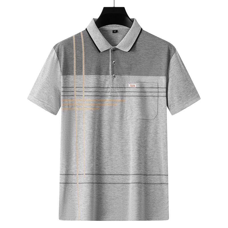 Men Summer Cotton Polo Shirt Loose Breathable B005 Gray