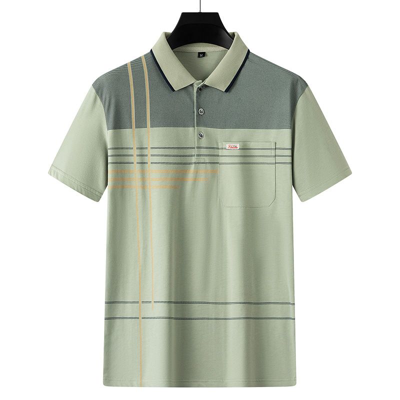 Men Summer Cotton Polo Shirt Loose Breathable B005 Apricot XXL
