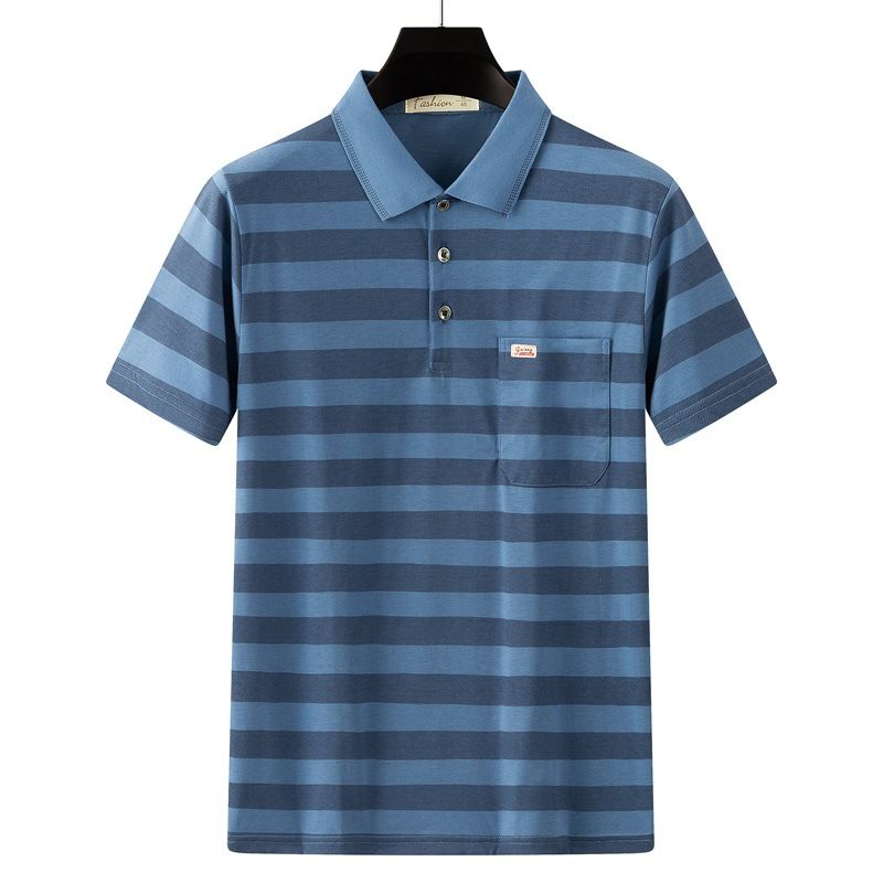 Men Summer Cotton Polo Shirt Loose Breathable B001 sapphire blue