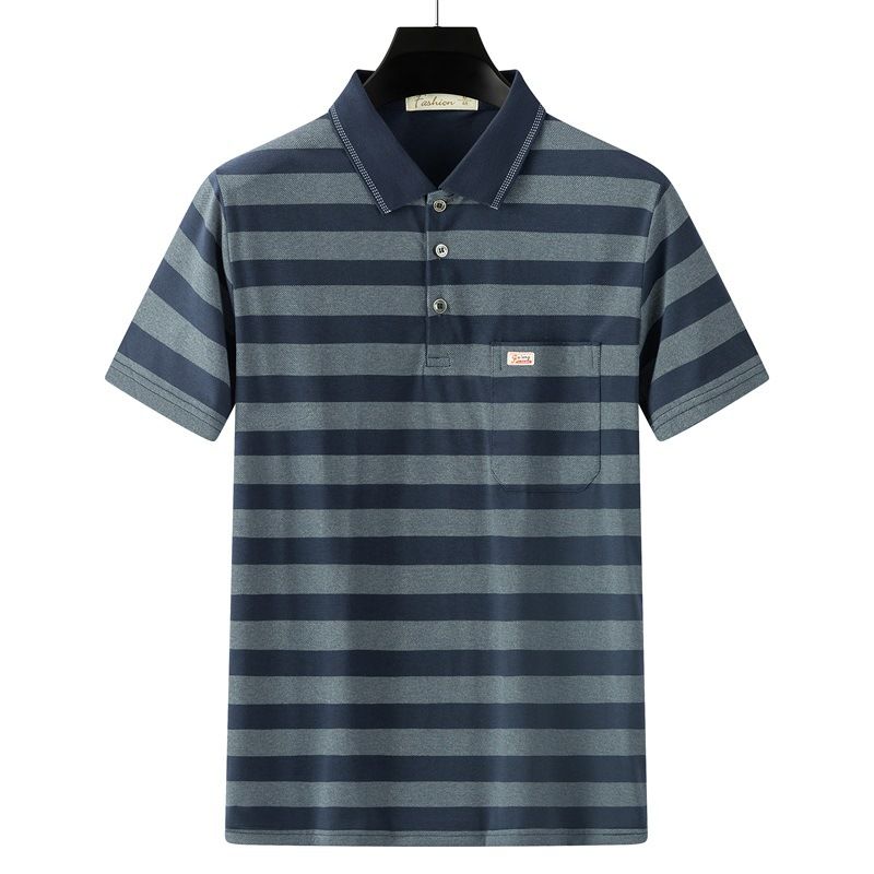 Men Summer Cotton Polo Shirt Loose Breathable B001 navy blue XL