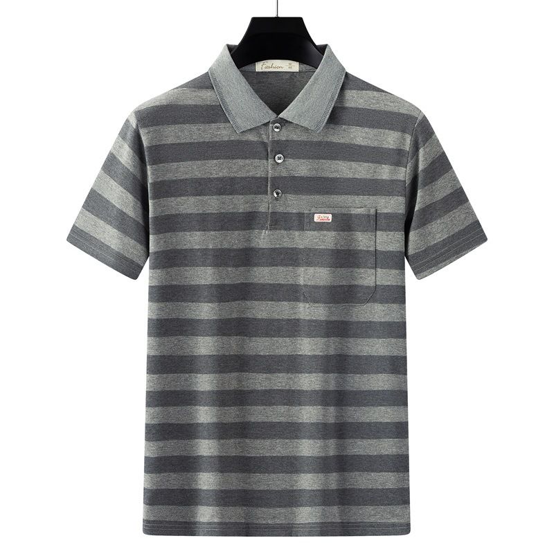 Men Summer Cotton Polo Shirt Loose Breathable B001 Gray XXL