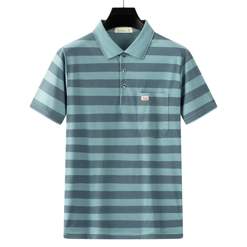 Men Summer Cotton Polo Shirt Loose Breathable B001 light blue XXXL
