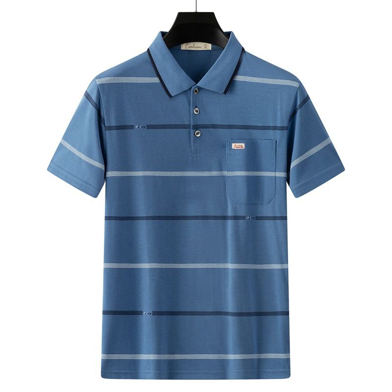 Men Summer Cotton Polo Shirt Loose Breathable B002 sapphire blue