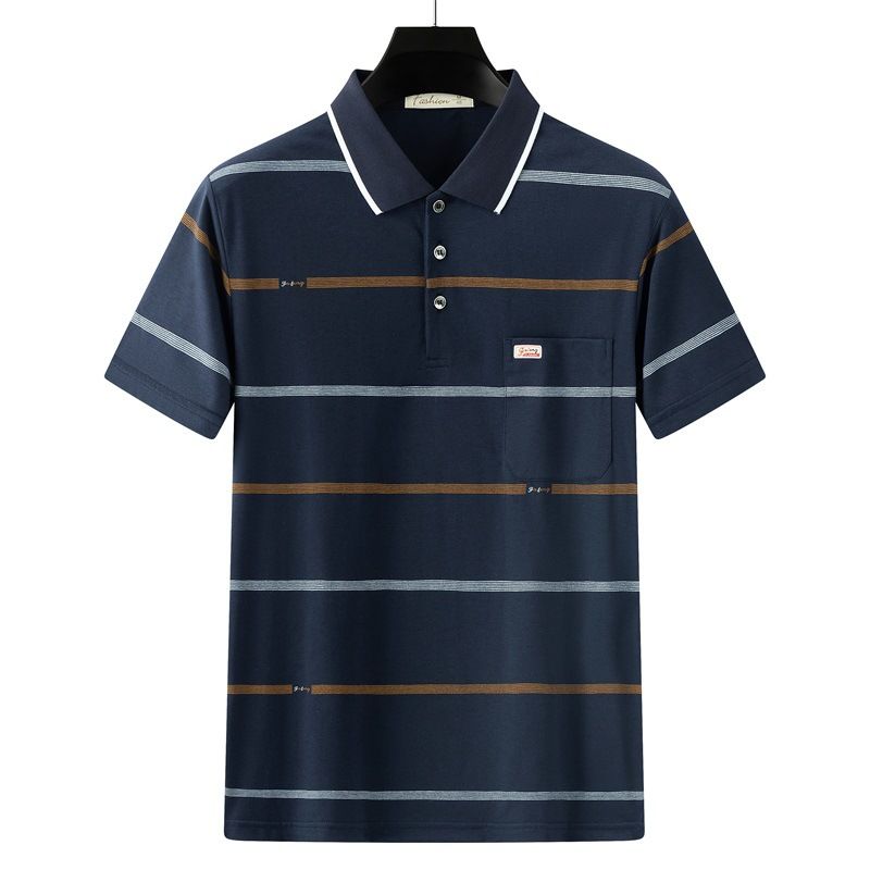 Men Summer Cotton Polo Shirt Loose Breathable B002 navy blue
